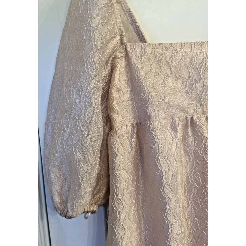 ANTHROPOLOGIE Women Size Small Textured Puff Sleeve Baby Doll Midi Dress Pink - Picture 4 of 14